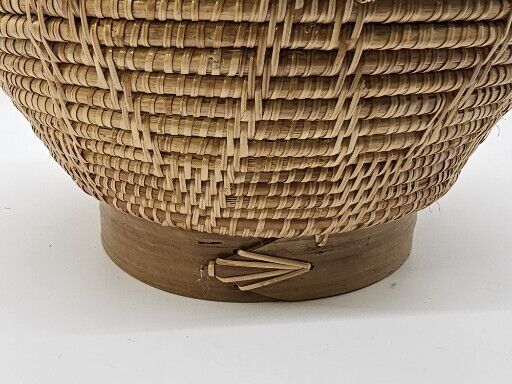 Native American? Hand Woven Lidded Coil Basket Great Quality 6" Tall X 8" Wide