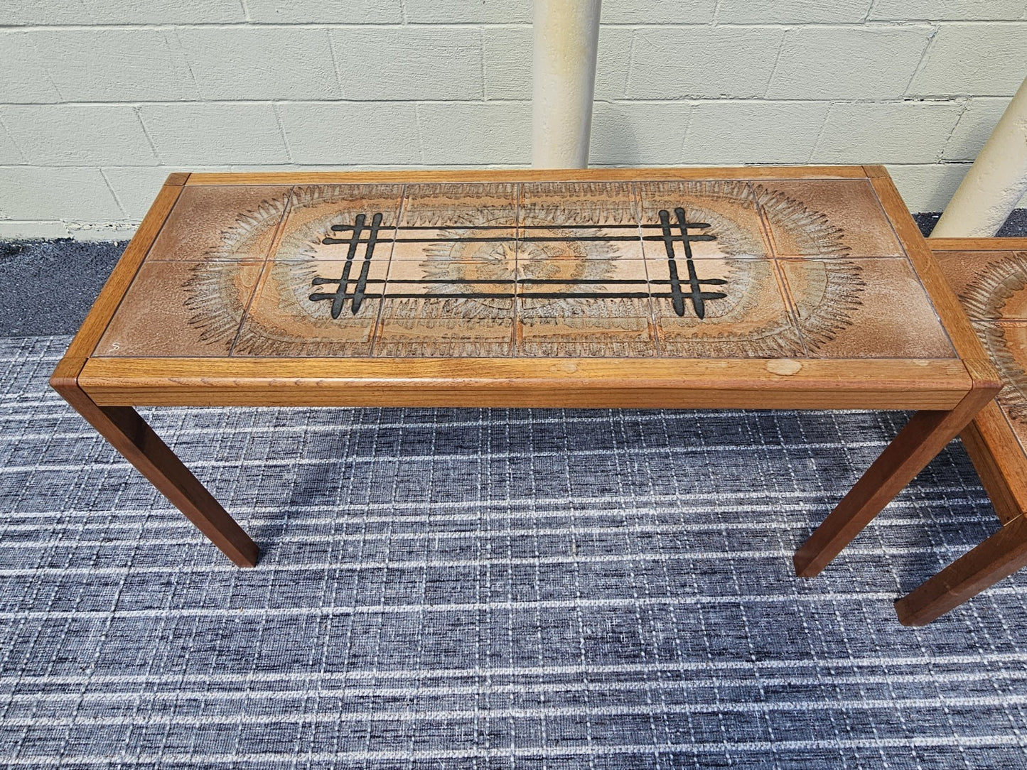 Johannes Andersen Danish Teak 1970s Mosaic Ceramic Tile Coffee Table Sofa Table
