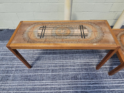 Johannes Andersen Danish Teak 1970s Mosaic Ceramic Tile Coffee Table Sofa Table