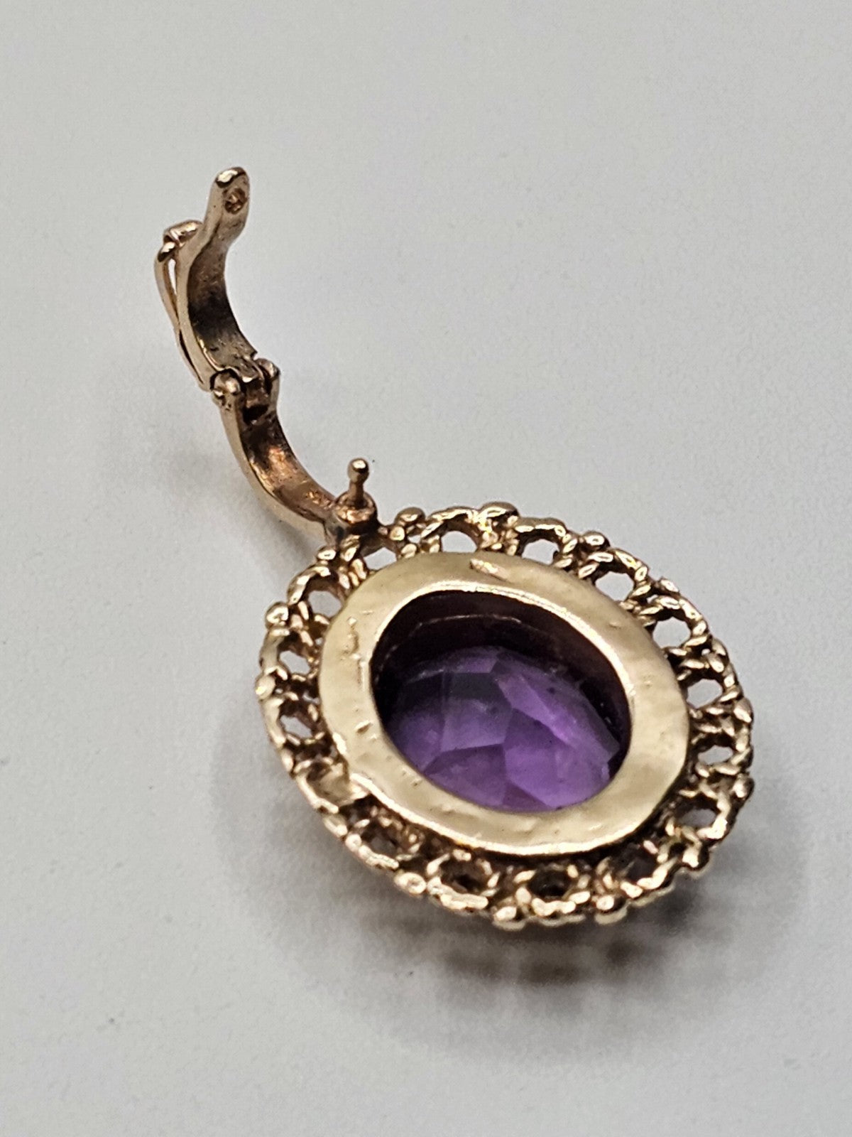Vtg 14k Yellow Gold Purple Amethyst Statement Pendant 5.2 Grams Appx 1.25 In