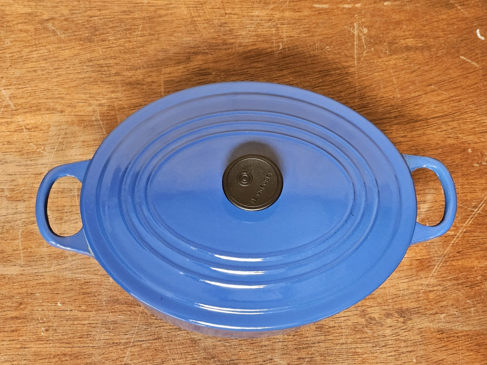 Le Creuset Enameled Cast Iron Signature Oval Casserole Blue Good Condition Used