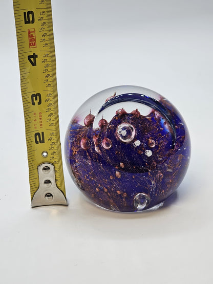 Vintage Glass Eye Studio Orion's Belt Paperweight Cobalt Blue Purple Clear Rose