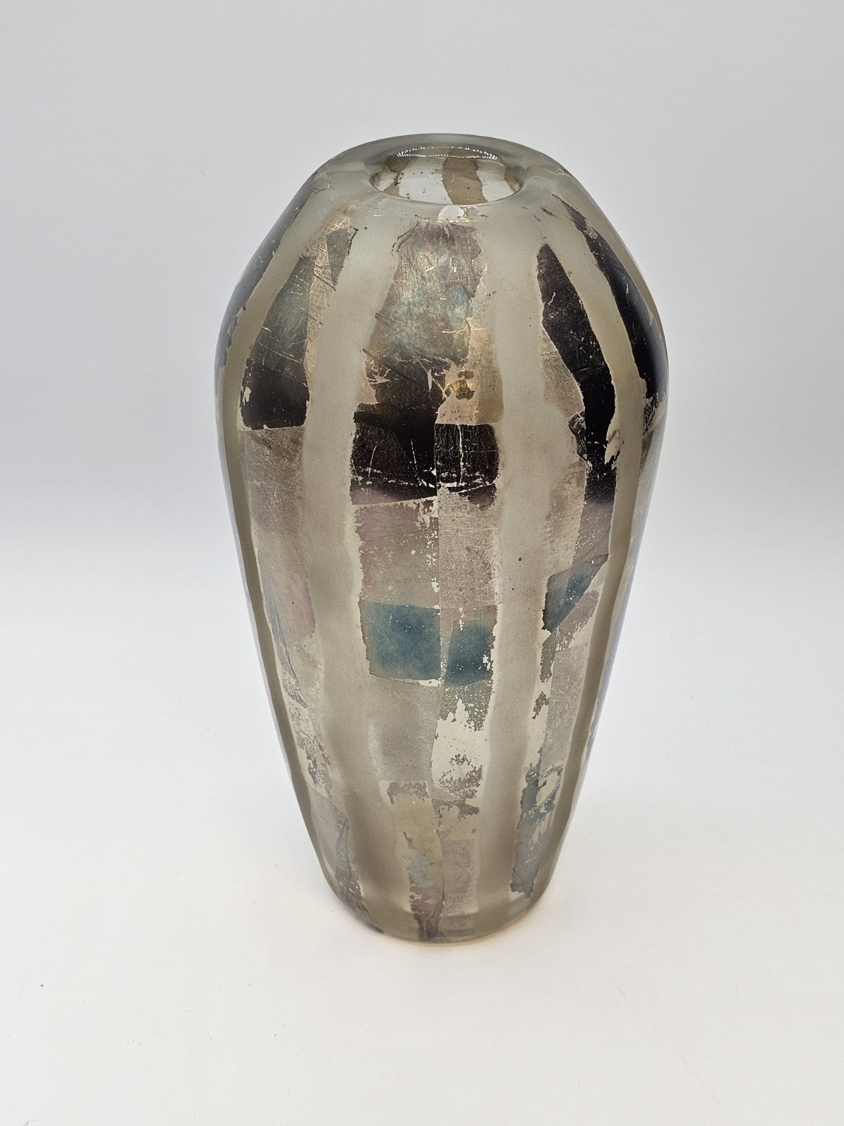 Adam Aaronson? Art Studio Smokey Glass Vase Signed 10 In Tall Silver Metallics