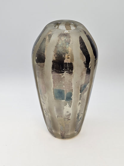 Adam Aaronson? Art Studio Smokey Glass Vase Signed 10 In Tall Silver Metallics