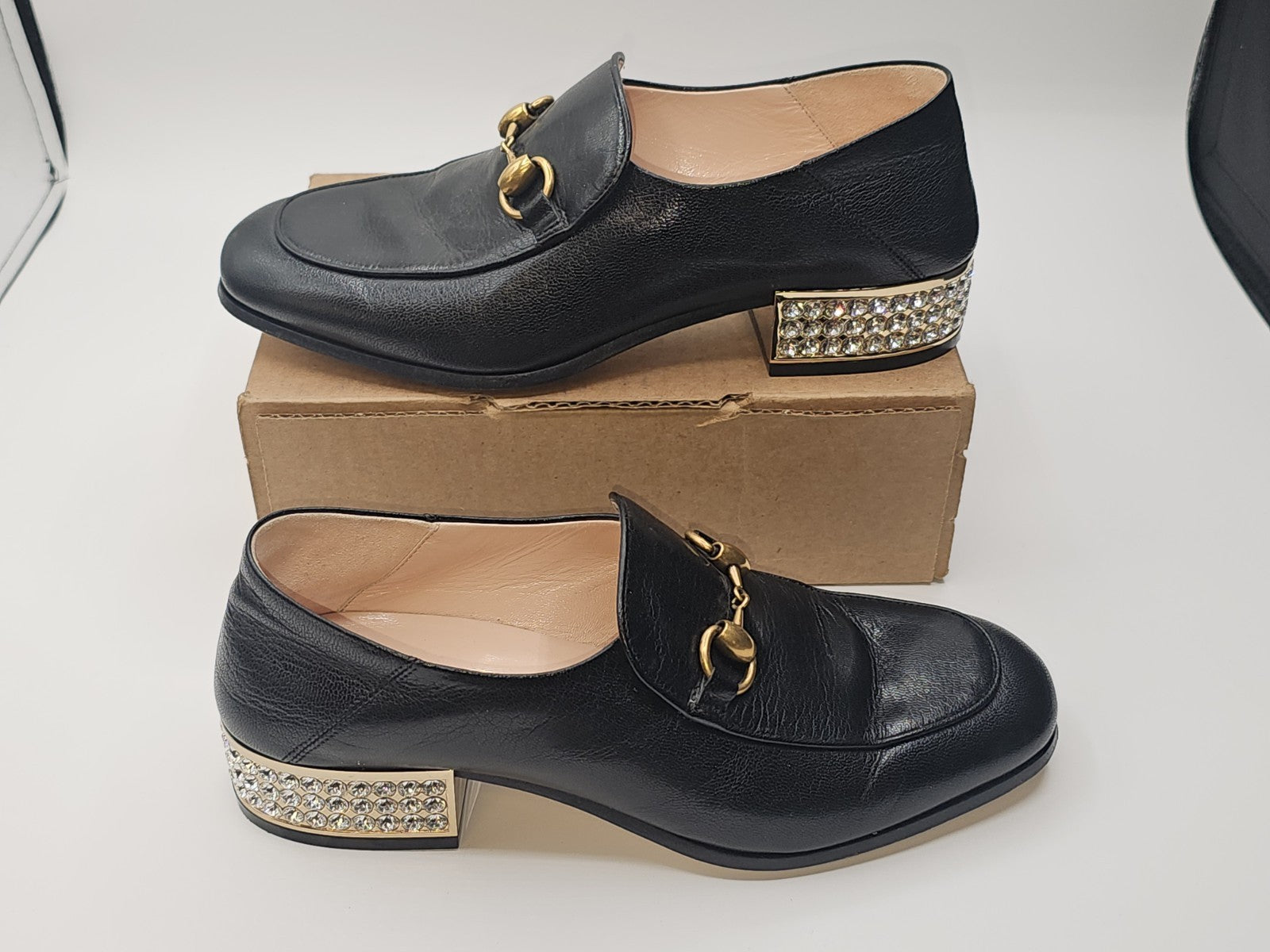 Gucci Horsebit Leather Loafers Mules With Crystals Size 36.5 Gently Used 