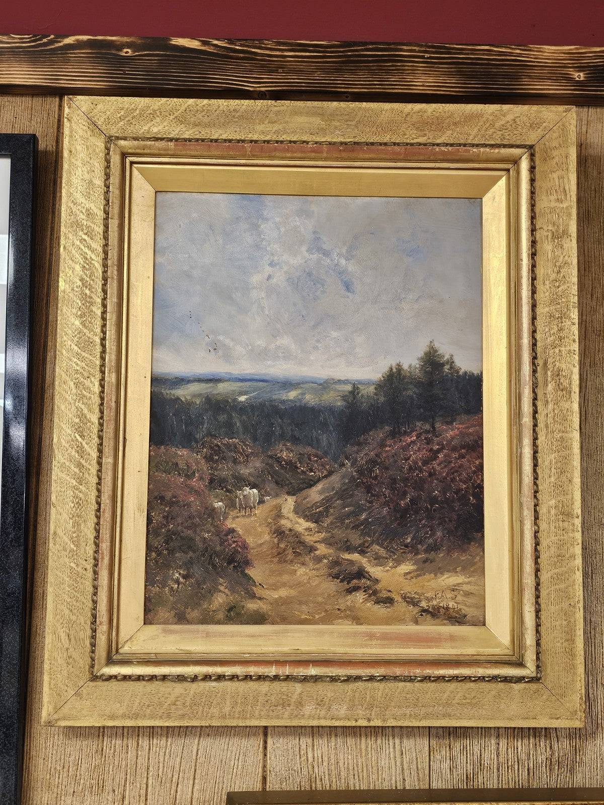 Antique 19th Century Oil On Canvas 3D Painting Original Frame Mountsin Top Scene
