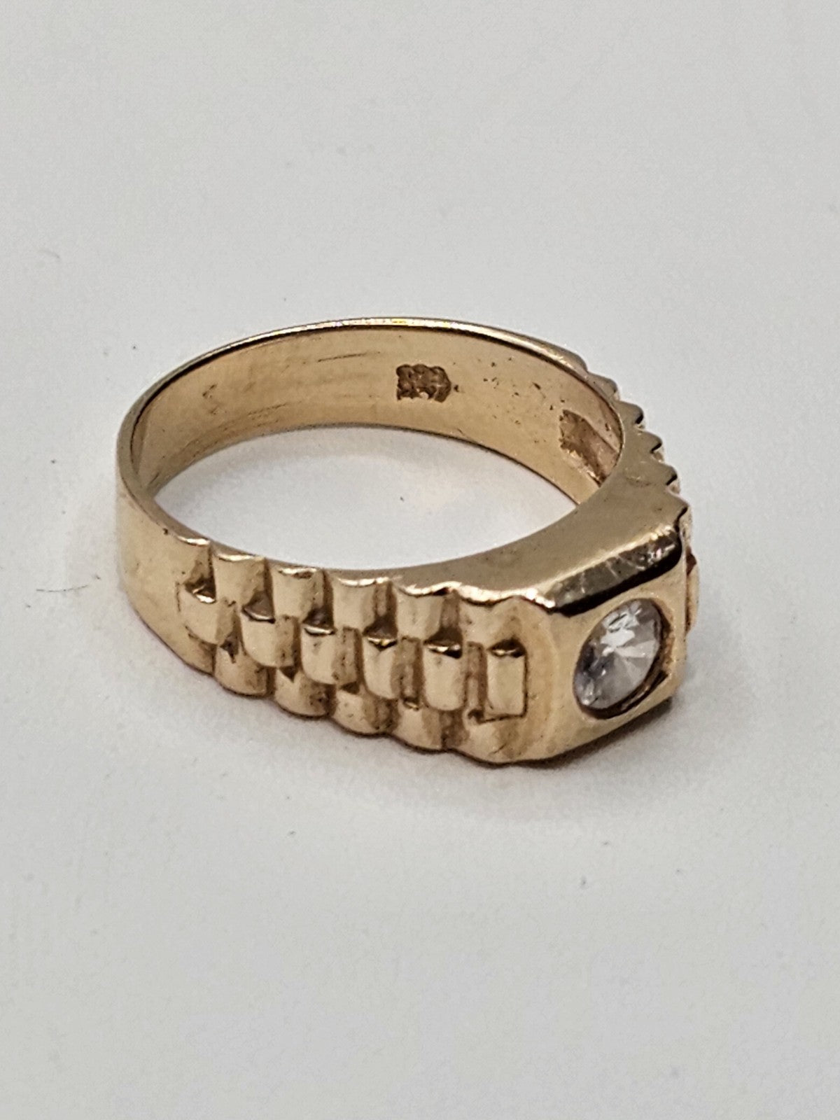 Vtg 14K Yellow Gold & Diamond? Rolex Style Ring 4.2 Grams Size 6.5