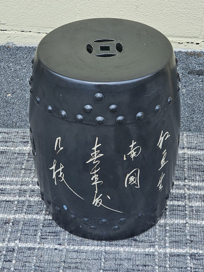 Black Chinese Calligraphy Porcelain Ceramic Round Table & 4 Garden Stool Chairs
