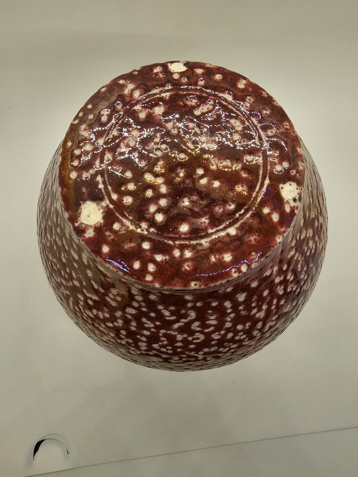 High Quality "Spongeware" Vase Iridescent Red White & Dark Blue Green 7" Tall