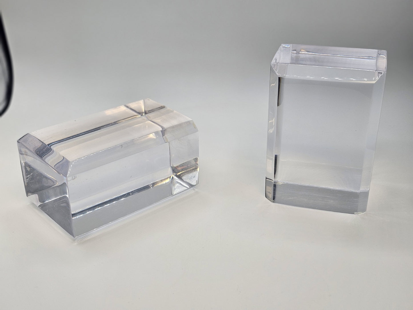 MCM Lucite Acrylic Display Base Pair Block Plateaus 6 In Tall W Beveled Sides
