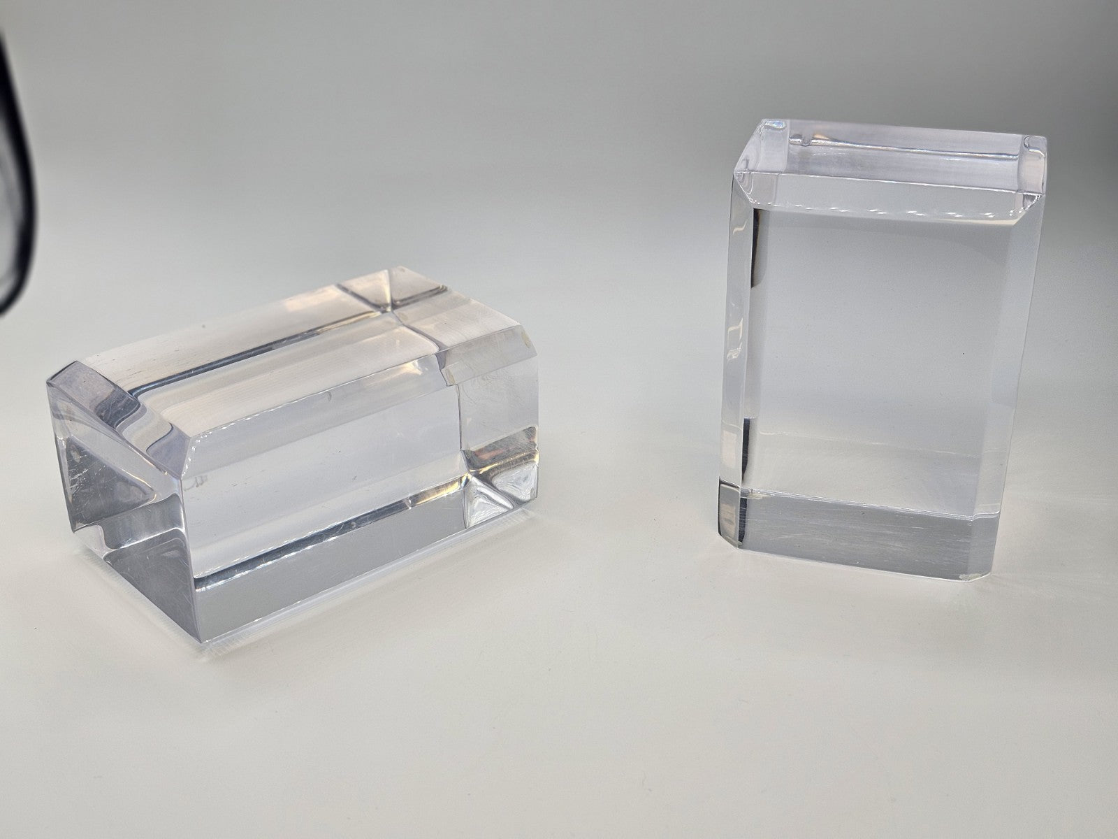 MCM Lucite Acrylic Display Base Pair Block Plateaus 6 In Tall W Beveled Sides
