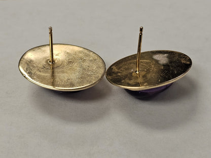 Vtg 14K Yellow Gold Oval Amethyst Cabochon Earrings 7 Grams 1 In Long