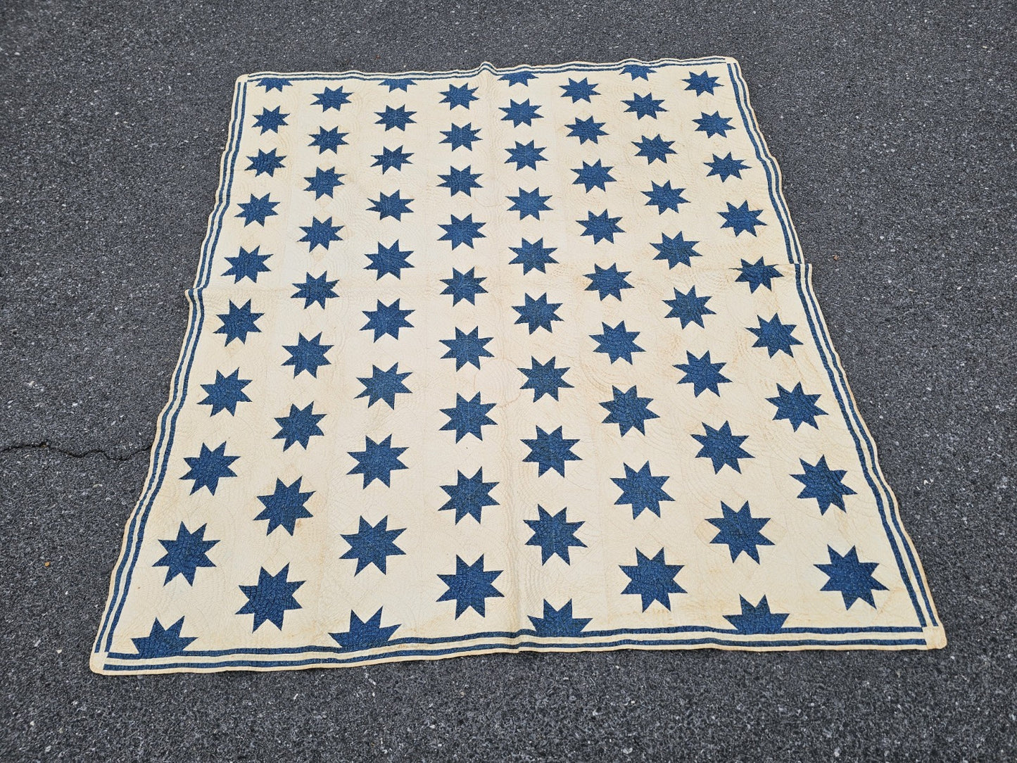 19th Century Antique Circa 1850 Floating 8 Point Star Lap Americana Quit 63 X 72