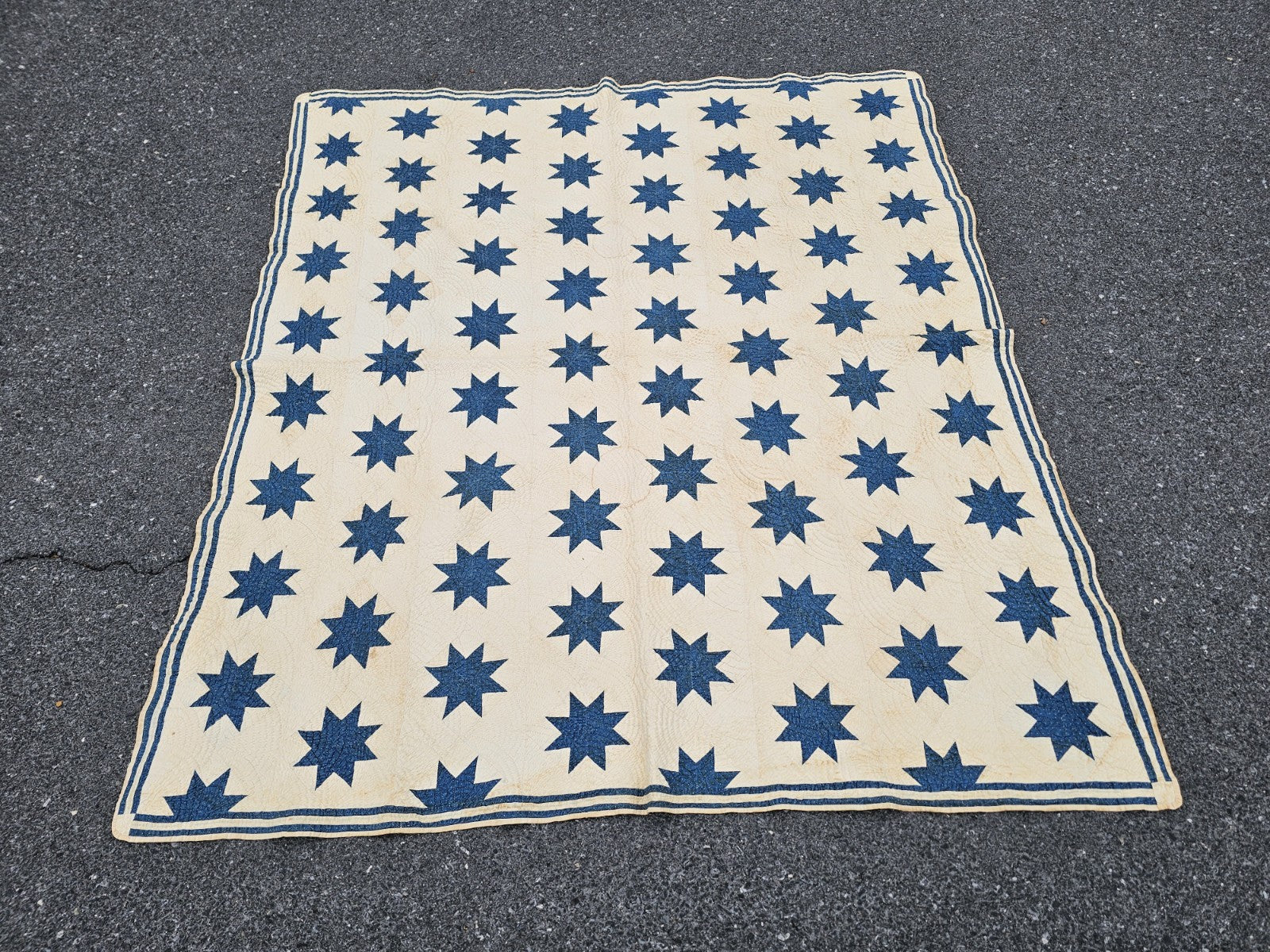 19th Century Antique Circa 1850 Floating 8 Point Star Lap Americana Quit 63 X 72