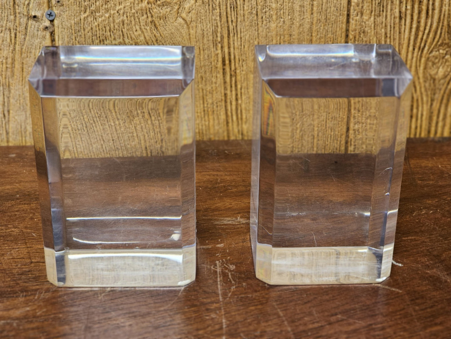 MCM Lucite Acrylic Display Base Pair Block Plateaus 6 In Tall W Beveled Sides