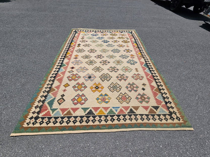 Vtg Moroccan? Handmade Flat Weave Reversible? Rug Geometric Motif 8' X 11'