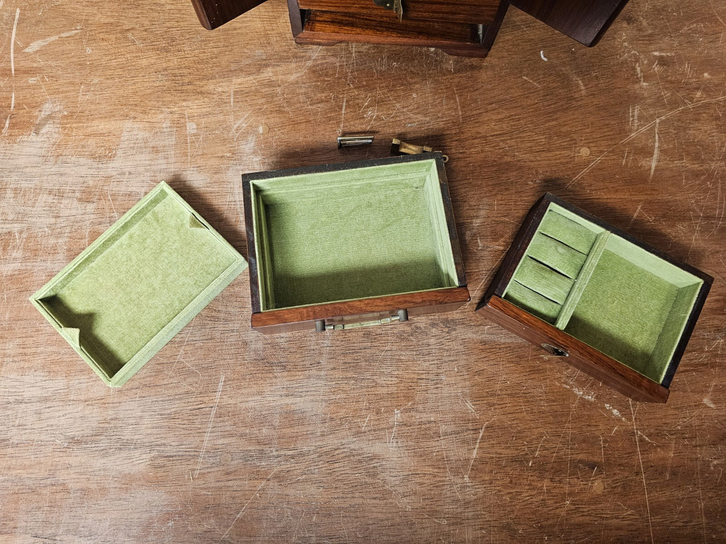 Vtg Chinese Real Wood 5 Drawer Jewelry Box With Brass Pulls & Lock 12 " Tall