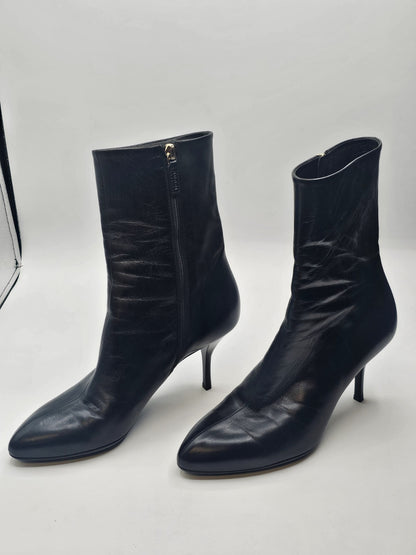 Gucci 246688 Black Leather Zip Up Ankle Boots Size 36.5 Used
