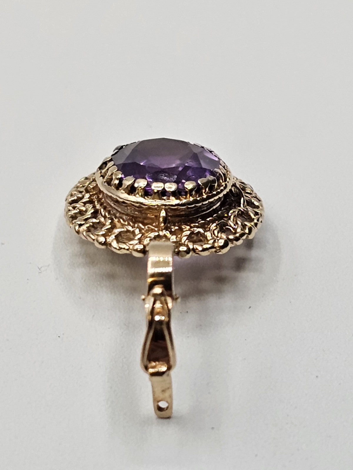 Vtg 14k Yellow Gold Purple Amethyst Statement Pendant 5.2 Grams Appx 1.25 In