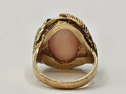 Vtg Nikko 14K Yellow Gold Angel Skin Coral Cocktail Ring Size 6 Appx 11 Grams