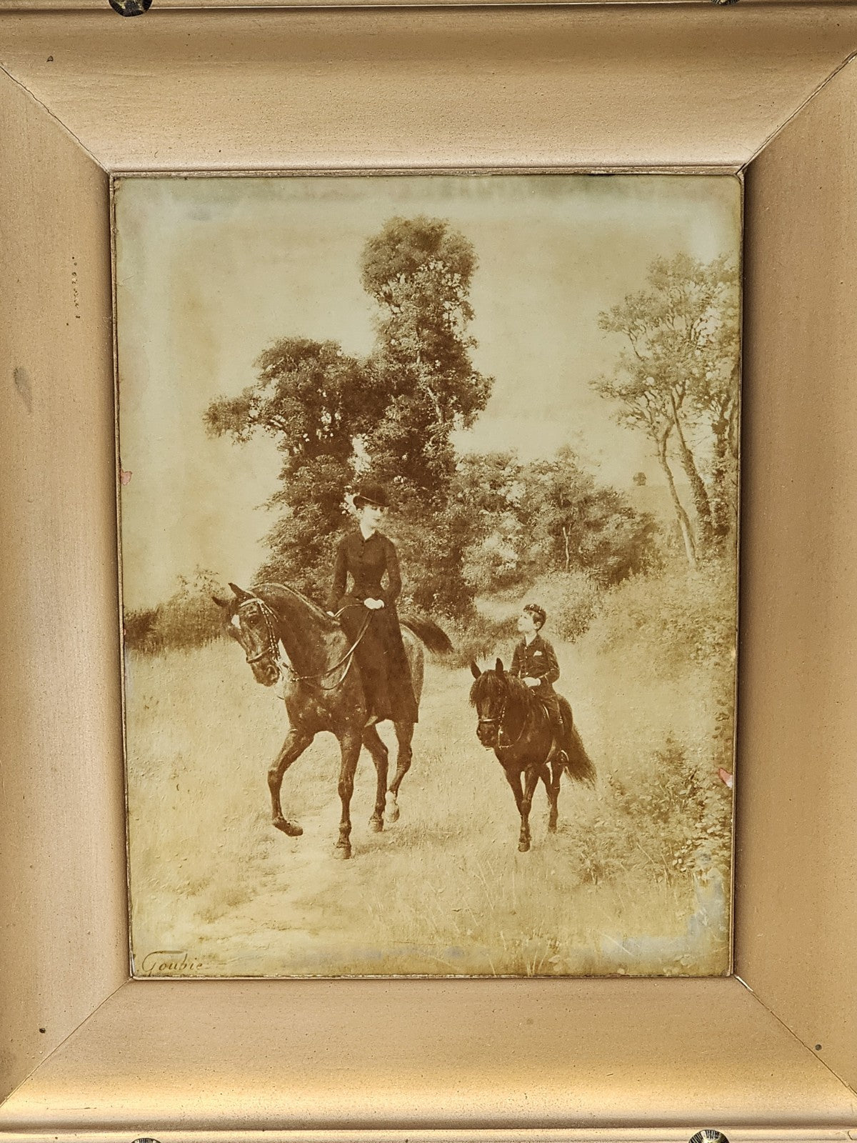 Jean-Richard Goubie Framed Etching? Woman & Child On Horse & Pony