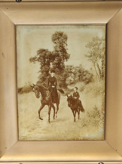 Jean-Richard Goubie Framed Etching? Woman & Child On Horse & Pony