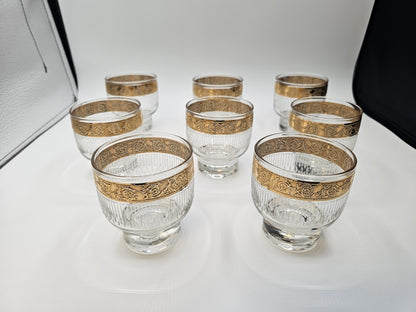 Vtg MCM Culver Gold Rim Tyrol Hollywood Regency Cocktail Pitcher & Glasses