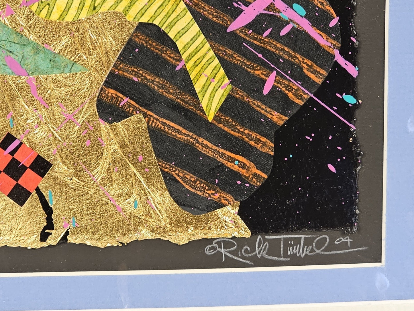 Original Abstract Paper Fiber Art Rick Tunkel Signed Matted 2004 Colorful