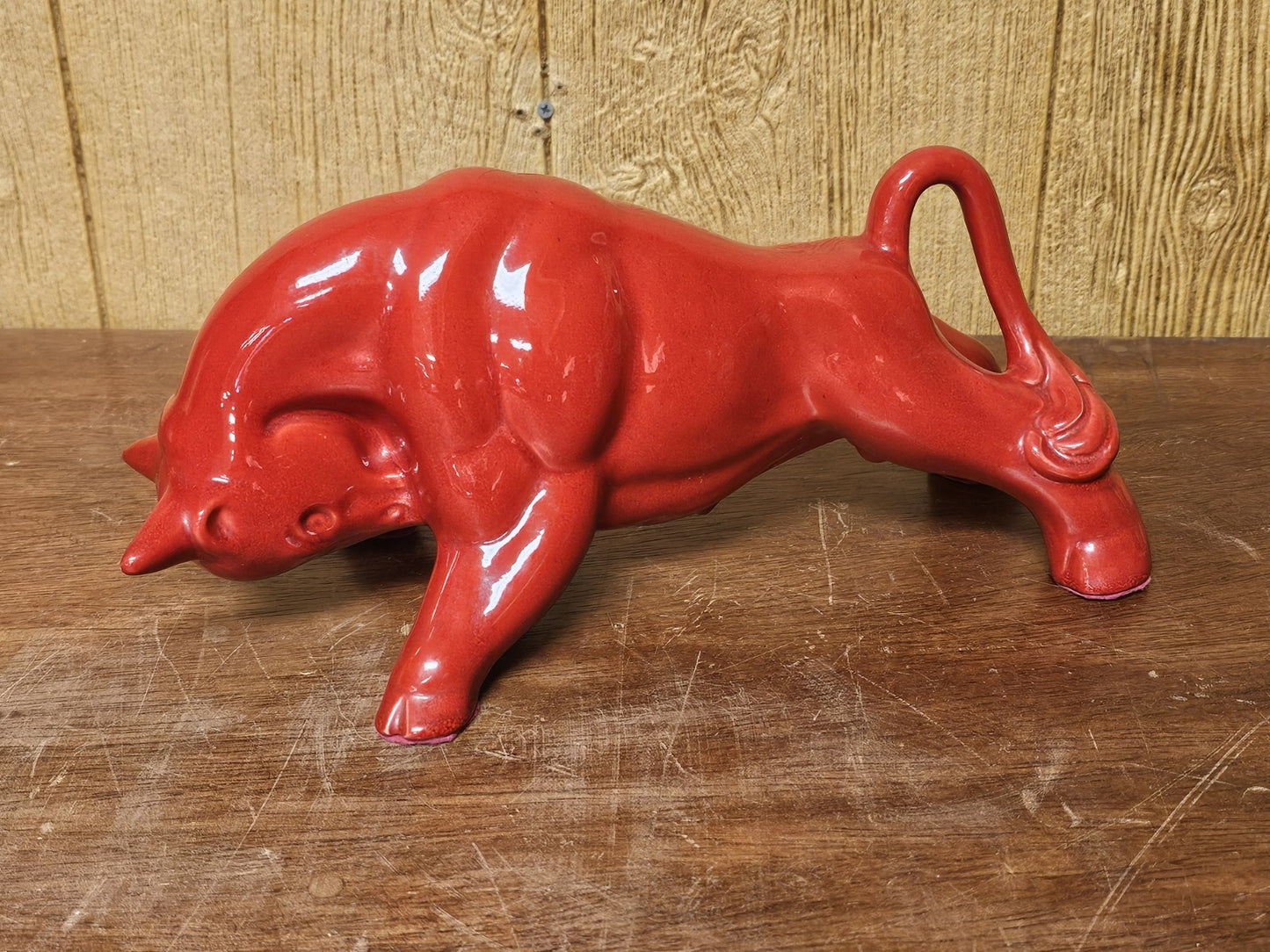 Vtg MCM Royal Haeger Red Glazed Charging Bull Sculpture Ceramic Pottery 14.5 In
