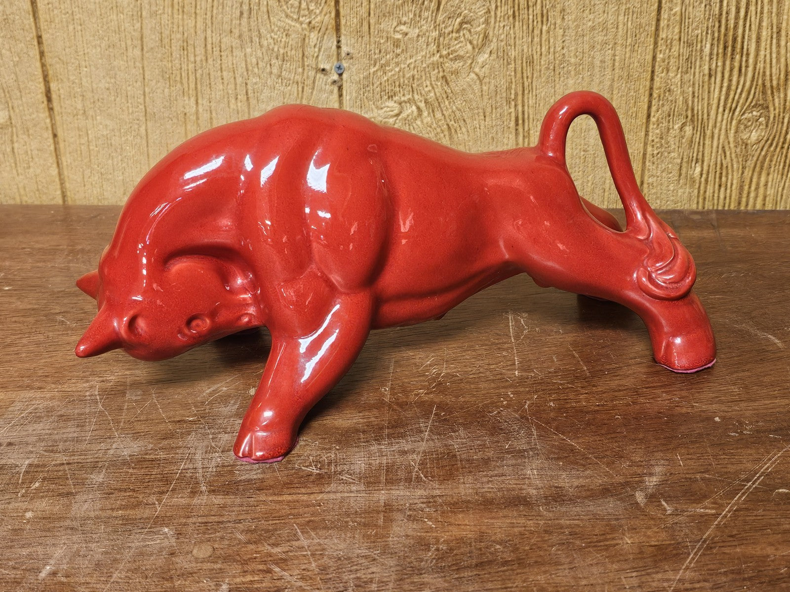 Vtg MCM Royal Haeger Red Glazed Charging Bull Sculpture Ceramic Pottery 14.5 In