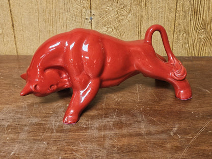 Vtg MCM Royal Haeger Red Glazed Charging Bull Sculpture Ceramic Pottery 14.5 In