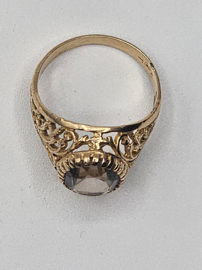 750 18k Yellow Gold Smoky Topaz Quartz Cocktail Ring 3.5 Grams Size 5.25