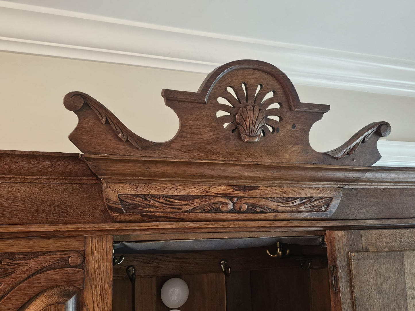 Antique 19th Century Hand Carved Oak Wardrobe W Phoenix Portable Cabinet Closet