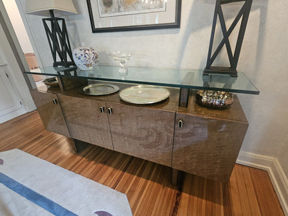 MCM Bernhardt Curly Maple Post Modern Dining Set Sideboard Curio Table & Chairs