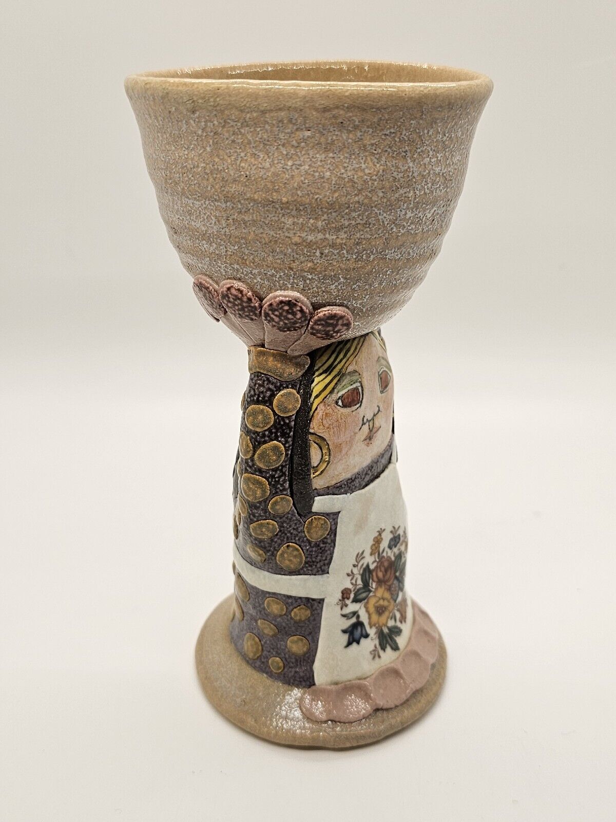 Rare Jane Goslin Peiser Art Pottery Goblet Figure Signed Salt Glaze 7" Tall