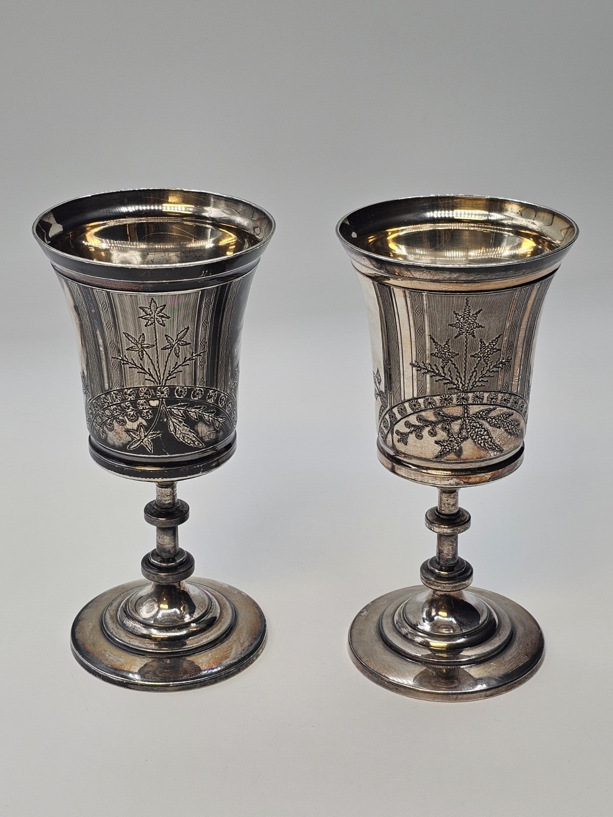 Reed & Barton Silver Plated Goblet Chalice Champagne Goblet Pair Very Ornate