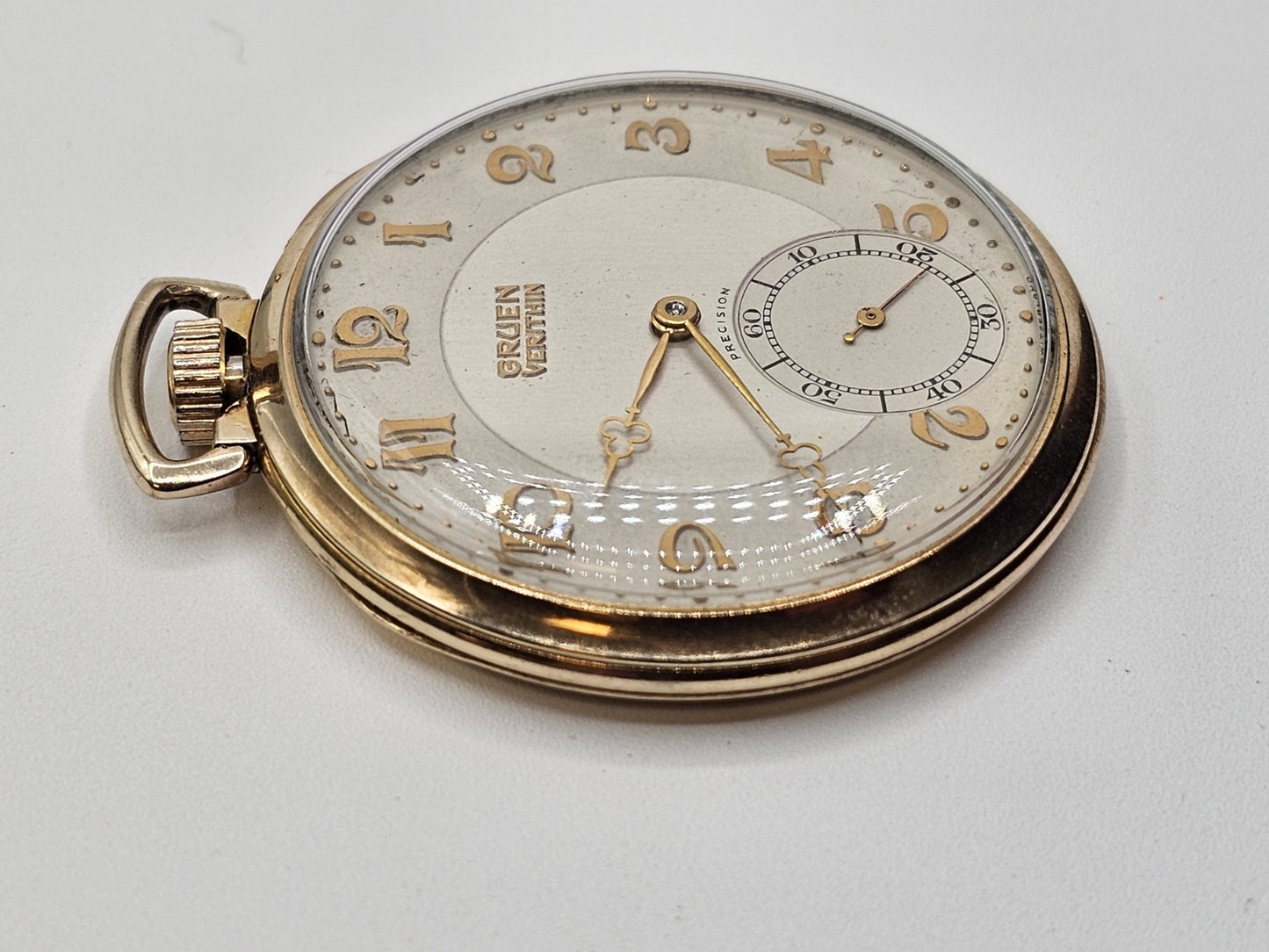 10k Gold Filled Gruen Verithin Pocket Watch Working Condition 
