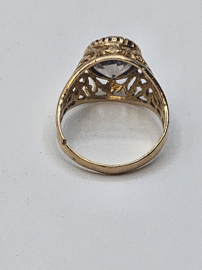 750 18k Yellow Gold Smoky Topaz Quartz Cocktail Ring 3.5 Grams Size 5.25