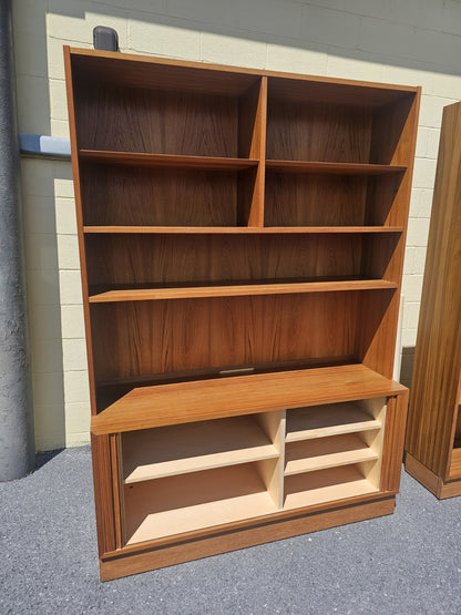 MCM Danish Teak Bookcases Shelving Modular By Poul Hundevad Tambour Doors