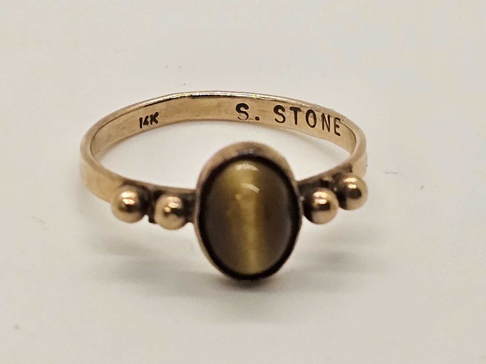 Vtg Women's 14k Yellow Gold Ring With Tiger’s Eye Stone Size 7, 2.2 Grams