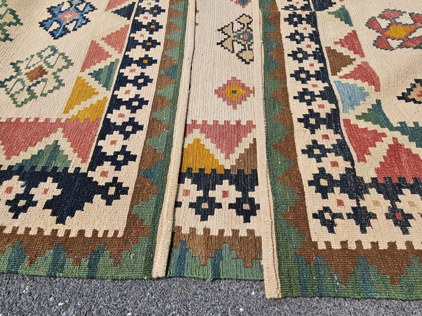 Vtg Moroccan? Handmade Flat Weave Reversible? Rug Geometric Motif 8' X 11'