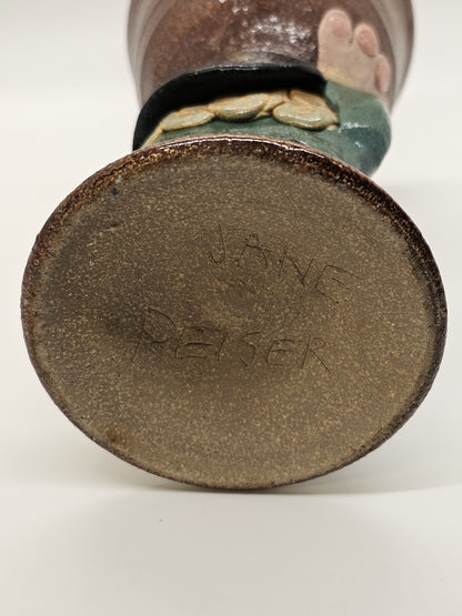 Rare Jane Goslin Peiser Art Pottery Goblet Figure Salt Glaze Signed 7" Tall