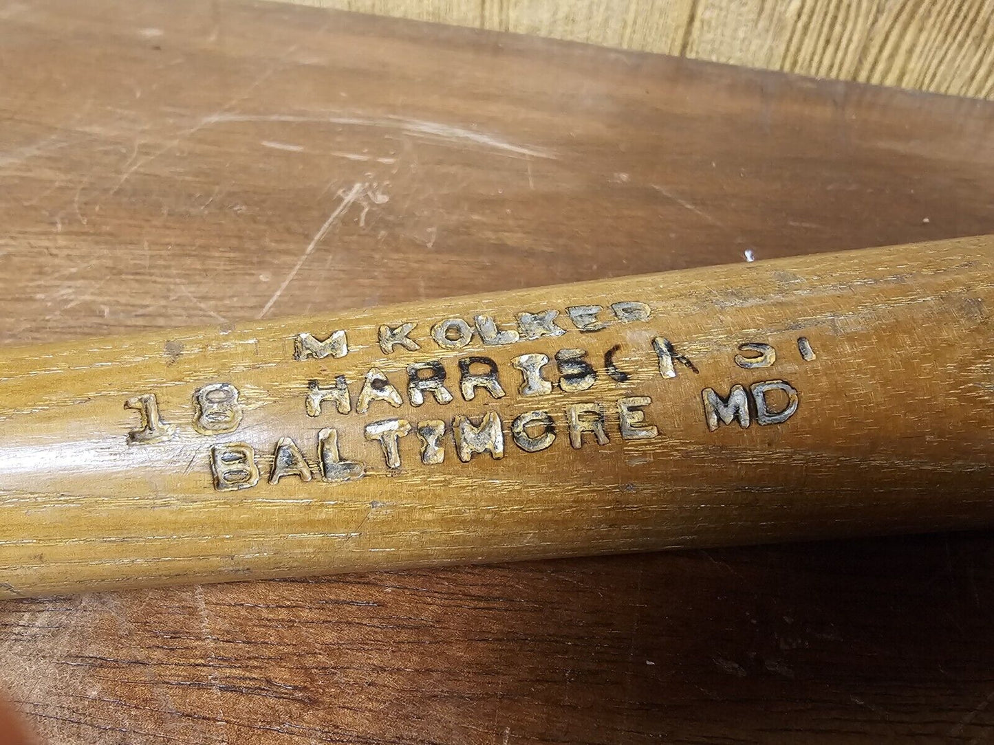 Vtg Regulation Wooden Baseball Bat Harrison Street Baltimore MD 33"