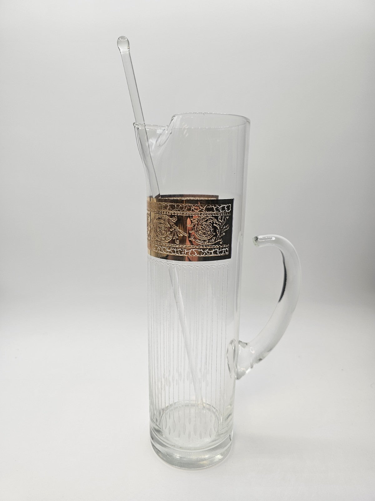 Vtg MCM Culver Gold Rim Tyrol Hollywood Regency Cocktail Pitcher & Glasses