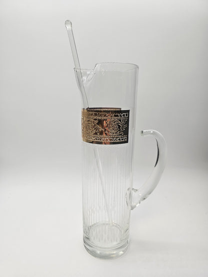 Vtg MCM Culver Gold Rim Tyrol Hollywood Regency Cocktail Pitcher & Glasses