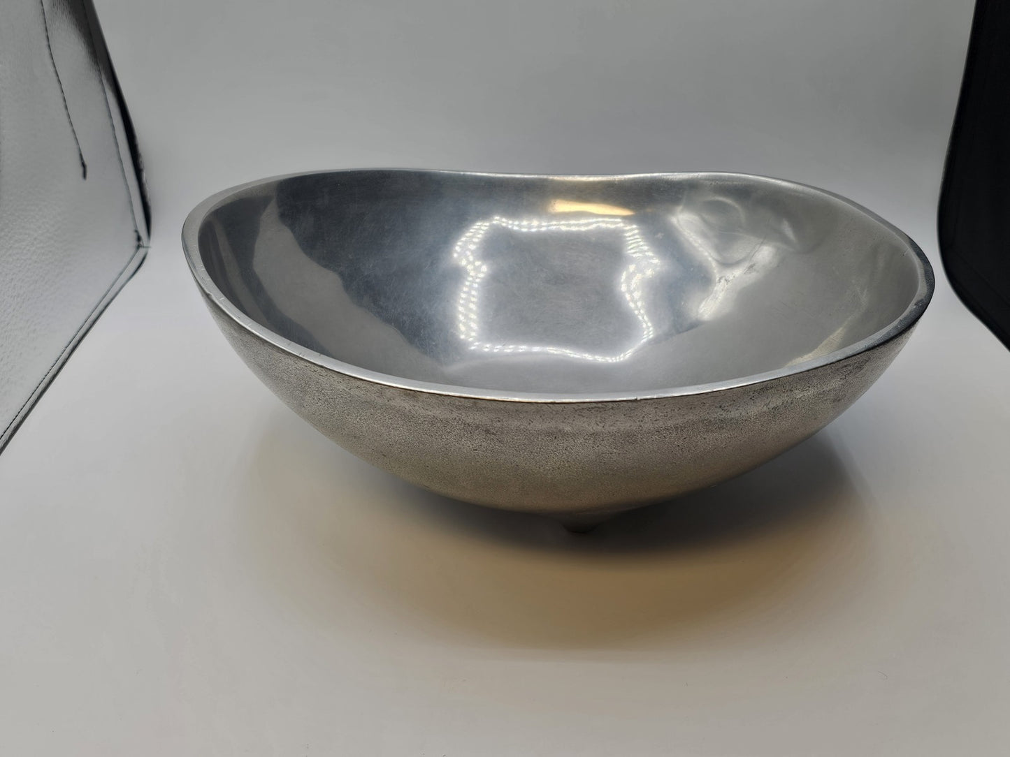 MCM Bruce Fox Design Aluminum Metal Biomorphic Footed Bowl 12.75 In