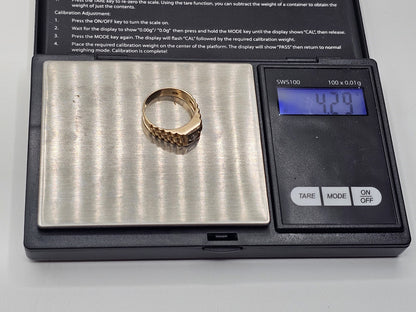 Vtg 14K Yellow Gold & Diamond? Rolex Style Ring 4.2 Grams Size 6.5
