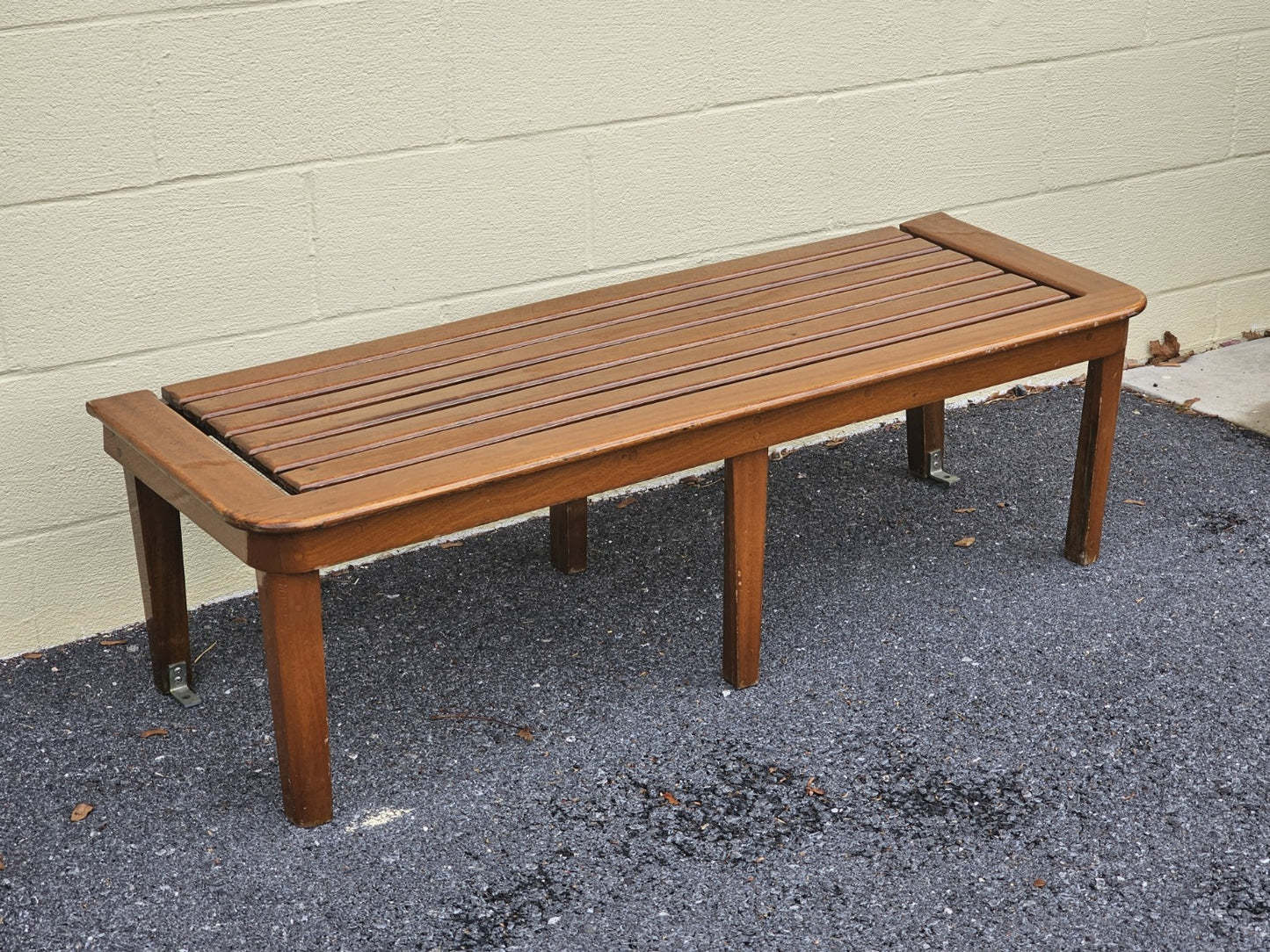 Mid Century Modern Teak Slat Boat Bench Vintage Wood Coffee Conversation Table 