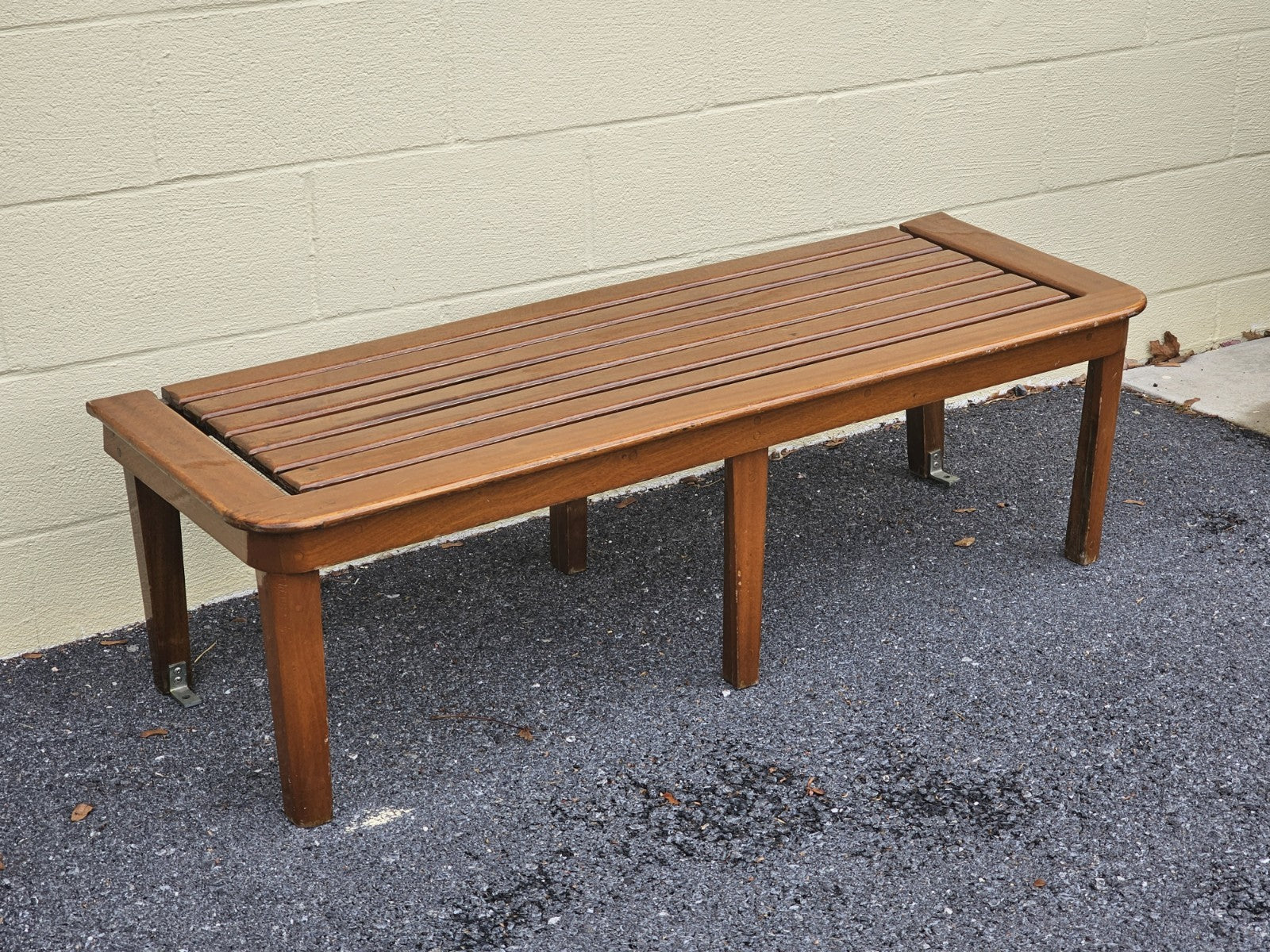 Mid Century Modern Teak Slat Boat Bench Vintage Wood Coffee Conversation Table 