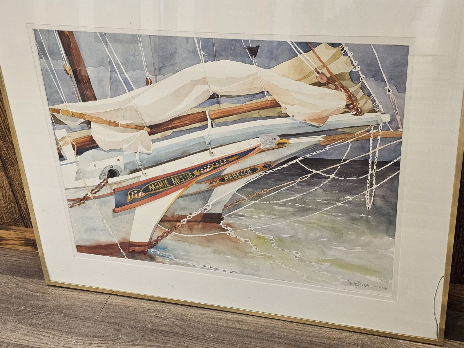 Original Watercolor Painting Mamie A Mister Historic Chesapeake Bay Oyster Boat